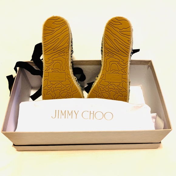 NWT JIMMY CHOO DENIM STRIPE WRAP ESPADRILLE 6.5 - Picture 6 of 8